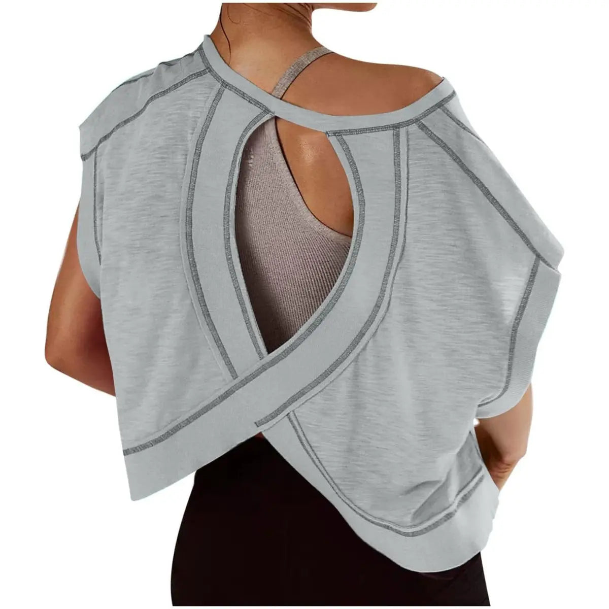Ommig Womens Open Back Workout Top Oversized Workout T Shirts Backless Athletic Shirt Short Sleeve Baby Tee