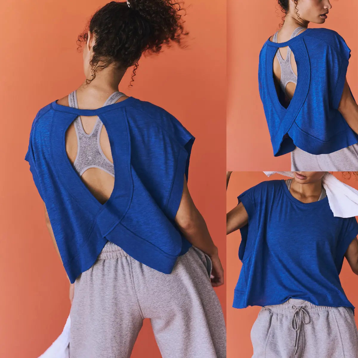 Ommig Womens Open Back Workout Top Oversized Workout T Shirts Backless Athletic Shirt Short Sleeve Baby Tee