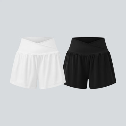 Halara 2-Piece Softlyzero Airy Crossover High Waisted 2-In-1 Cool Touch Yoga Shorts 3'' with Pockets Set