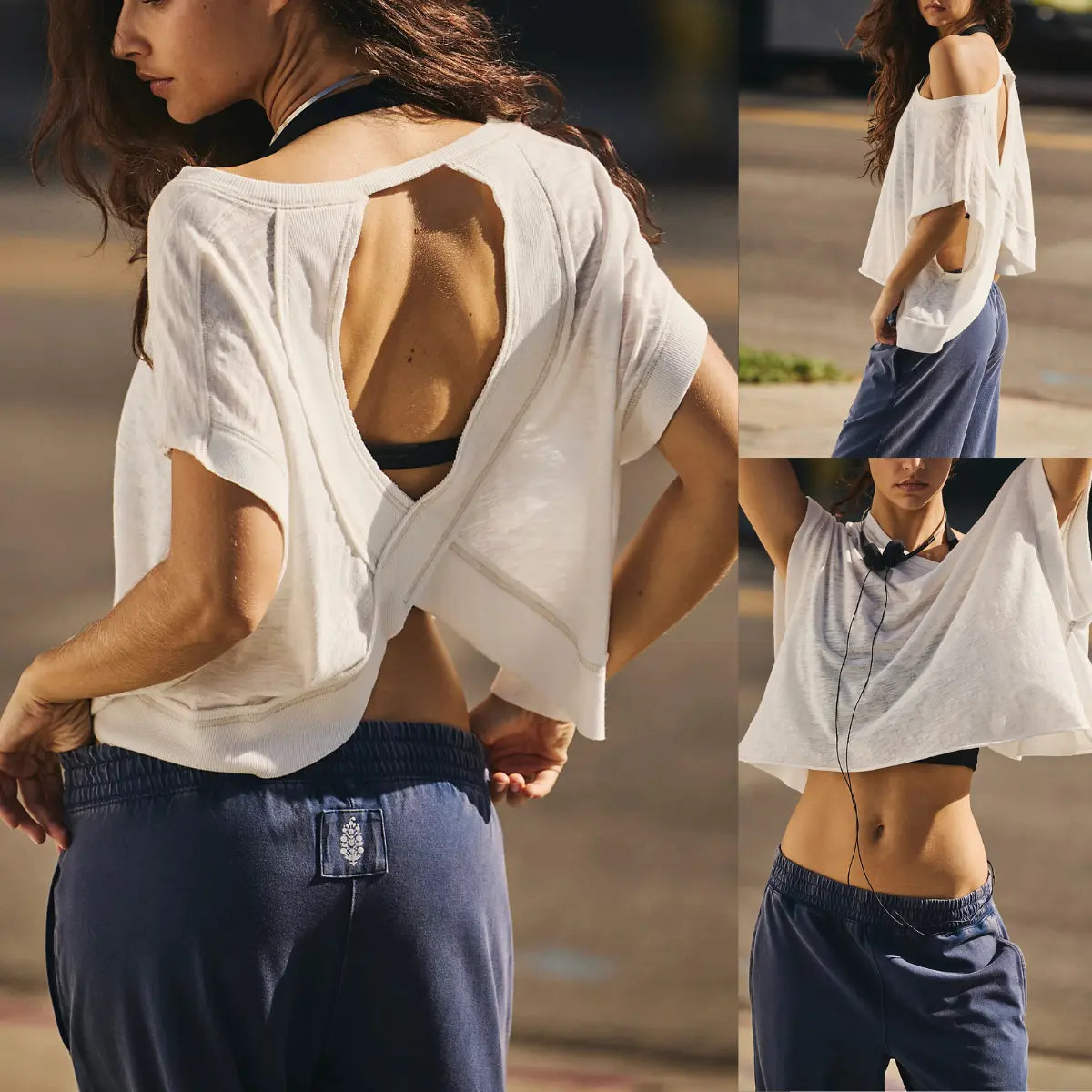 Ommig Womens Open Back Workout Top Oversized Workout T Shirts Backless Athletic Shirt Short Sleeve Baby Tee
