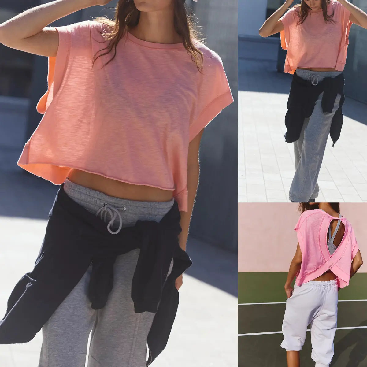 Ommig Womens Open Back Workout Top Oversized Workout T Shirts Backless Athletic Shirt Short Sleeve Baby Tee